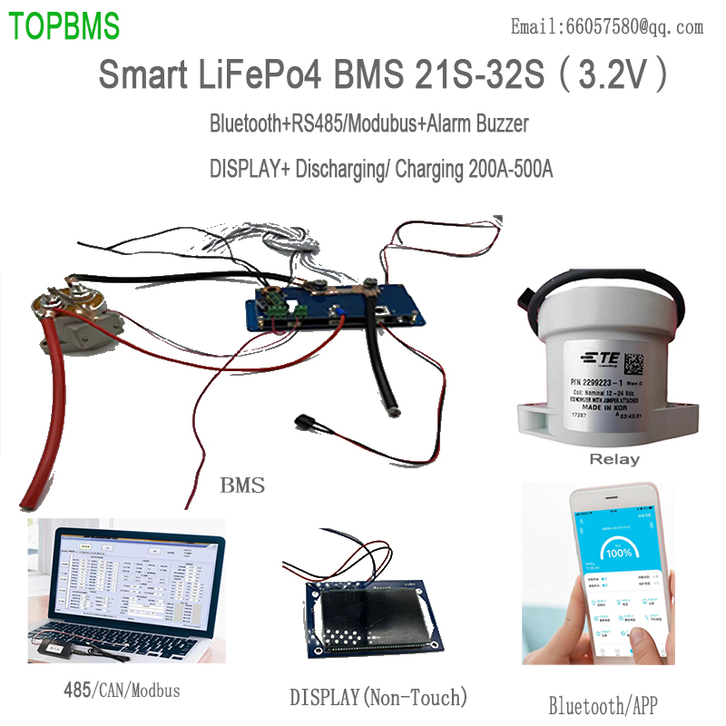 21S-32S LiFePo4 BMS 200A 500A with Bluettoth +RS485+CANBuas+DISPLAY
