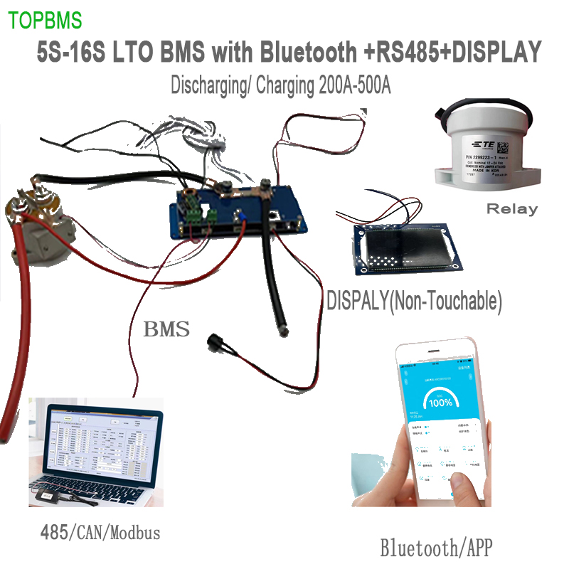 5S-16S LTO BMS 200A-500A with Bluettoth +RS485+CANBuas+DISPLAY