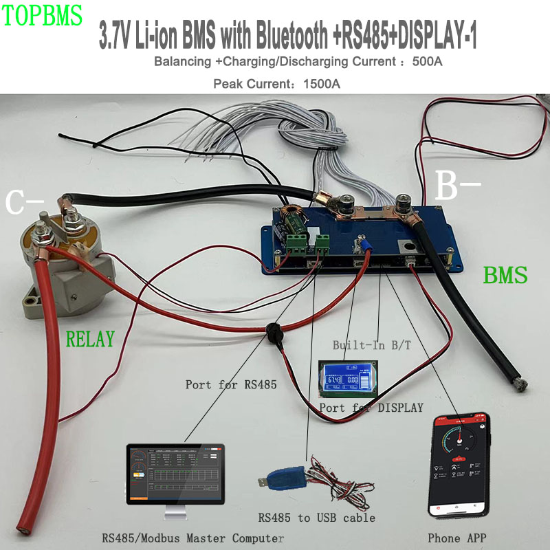 3S-16S Smart li-ion BMS 200A 500A with Bluettoth +RS485+CANBuas+DISPLAY