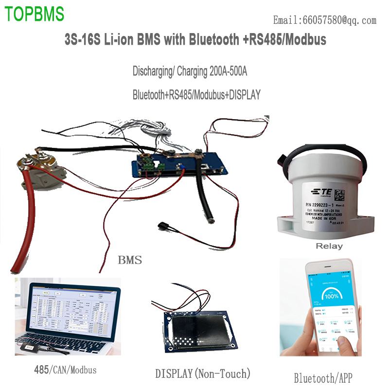 User Manual of 3S-16S Smart Li-ion BMS 200A 500A with Bluettoth +RS485+CANBuas+DISPLAY