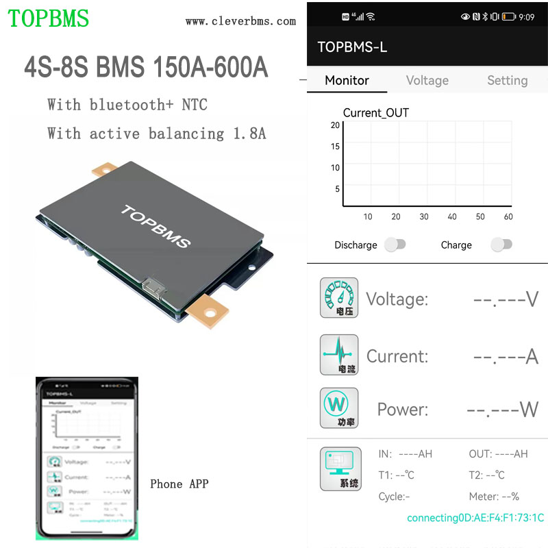 TOPBMS 4S-8S BMS with active balancing 1800mA  ; Charging/Discharging Current 150A 200A 240A 300A  360A 500A 600A (Cintinuous Current)