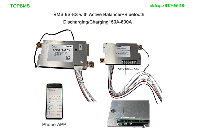 BMS 6S-8S with active balancing 1800mA ; Charging/Discharging Current 150A 200A 240A 300A 360A 500A 600A (Cintinuous Current)